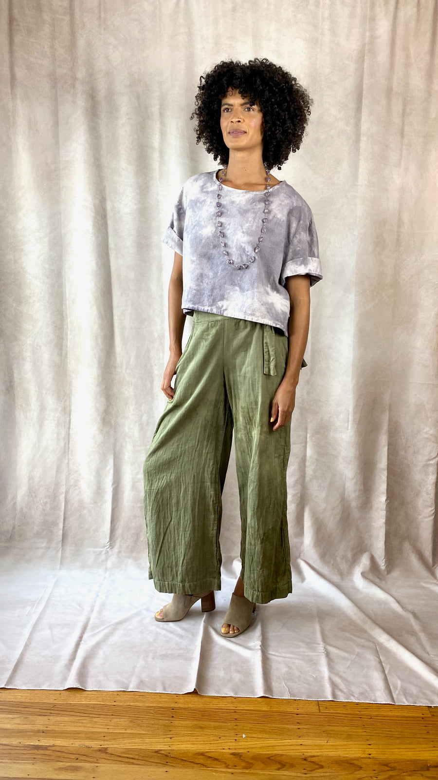 Ida Pant - Flowy Adjustable Pants Organic Cotton in Olive Green