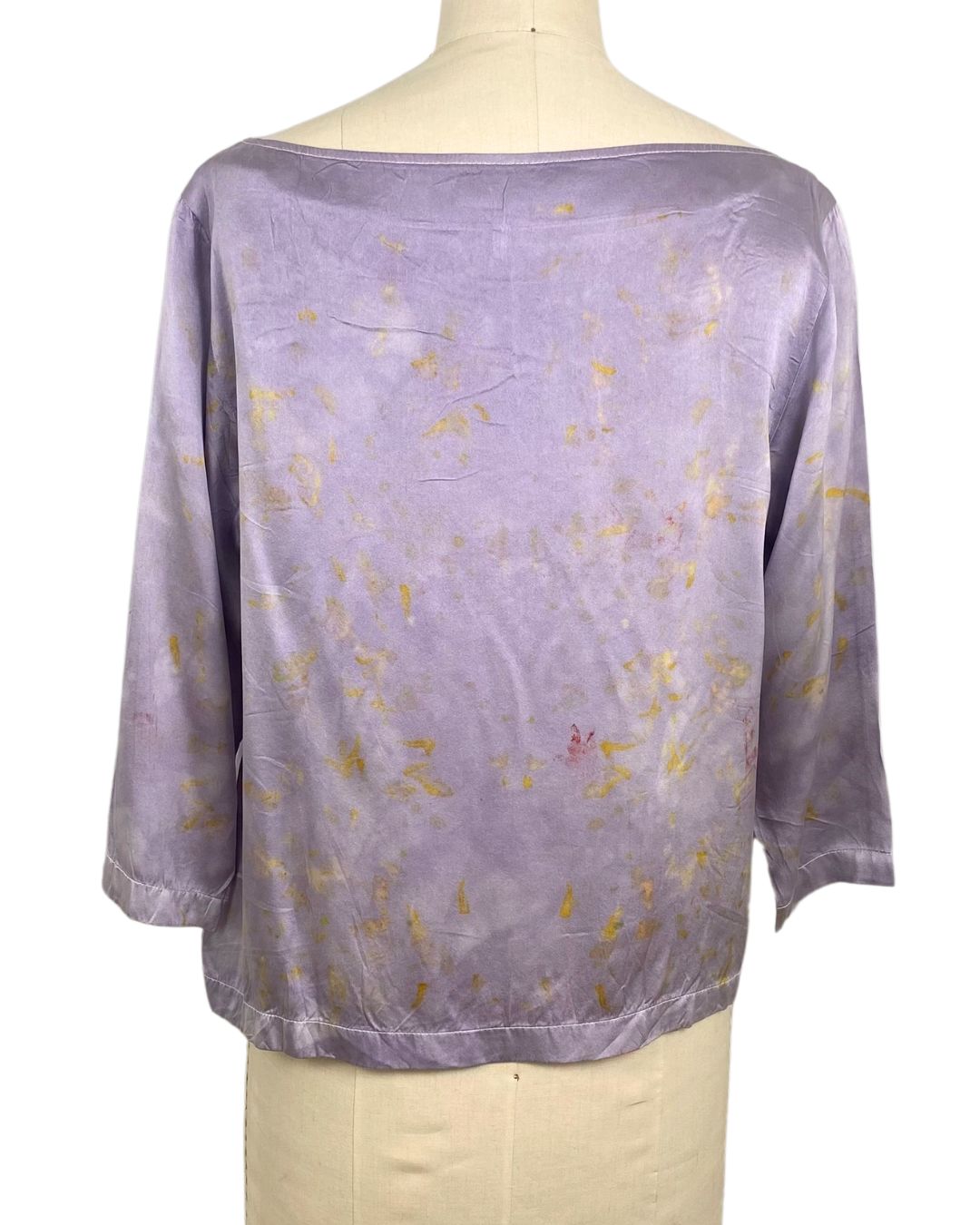 Beautiful silk boatneck top in lavender back view