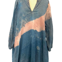 Botanically Dyed Linen Tunic in Blue Pink Wave