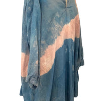 Botanically Dyed Linen Tunic in Blue Pink Wave
