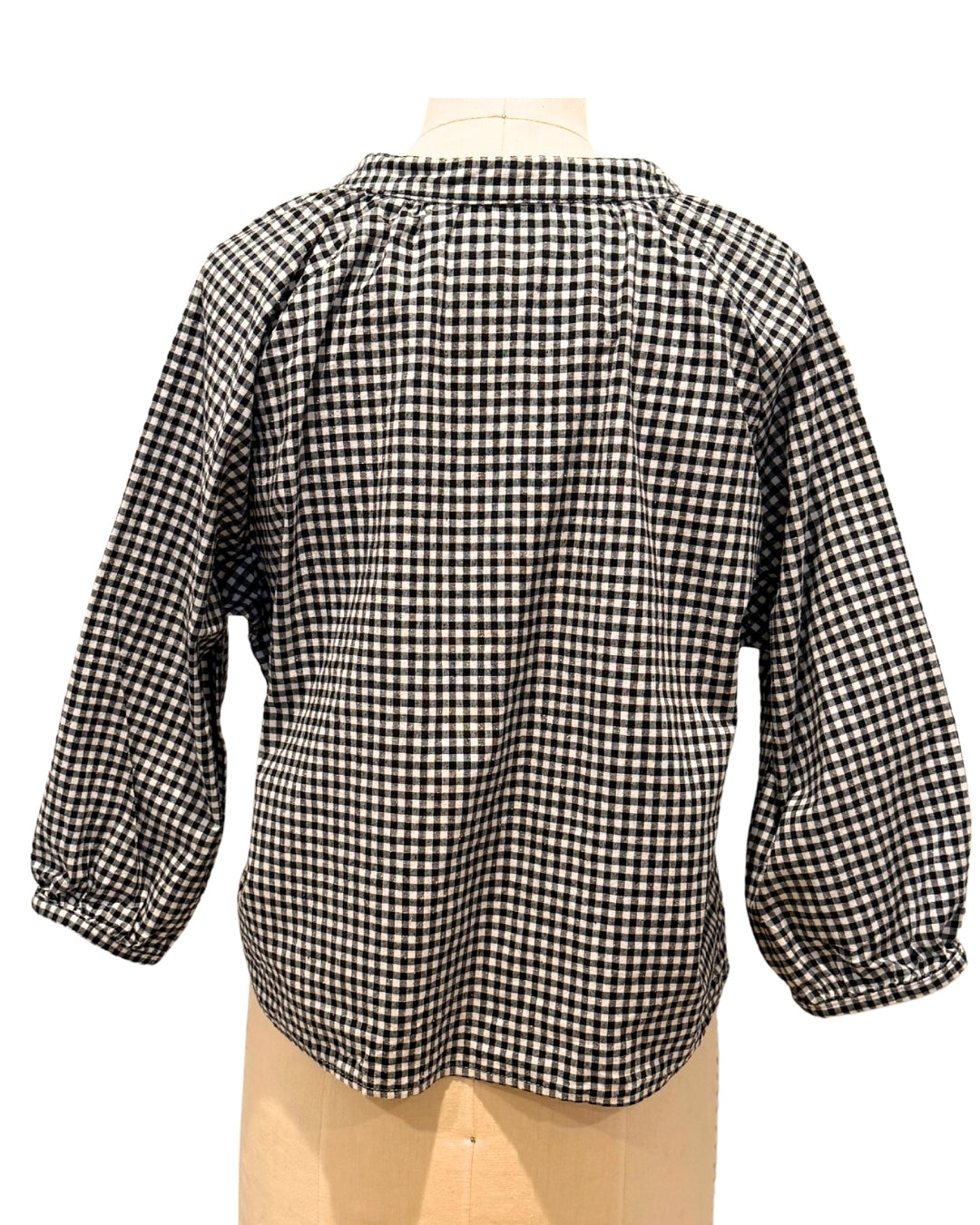 Black White Check Cotton Silk Mia Raglan Top