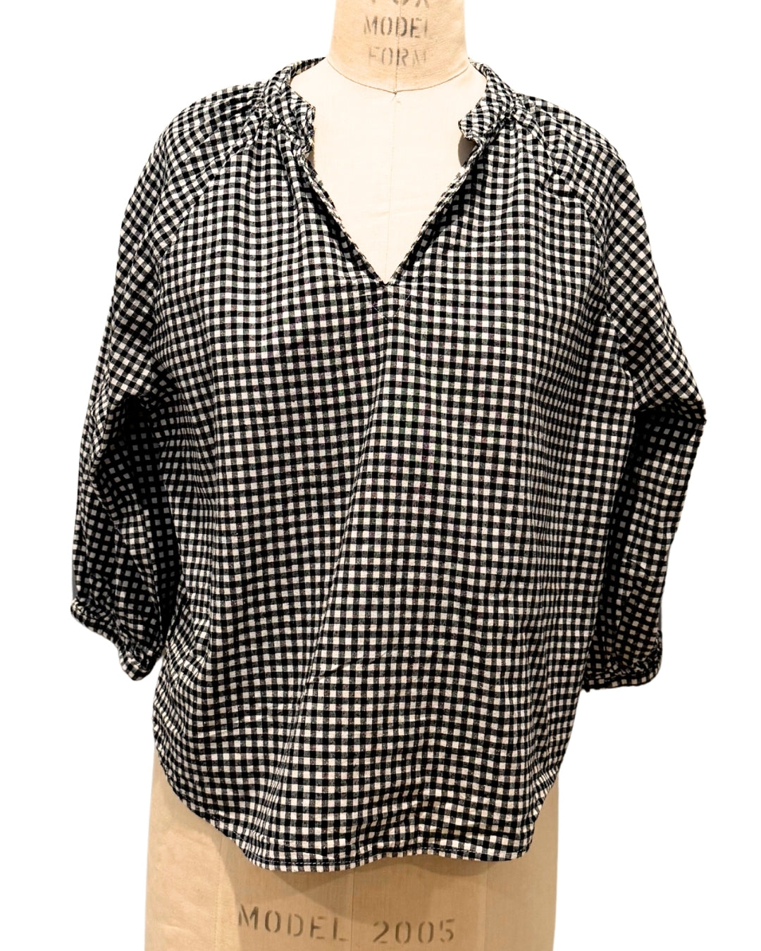 Black White Check Cotton Silk Mia Raglan Top