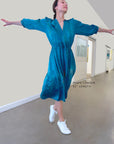Teal Silk Serina Midi Dress Naturally Dyed – Sustainable Fashion