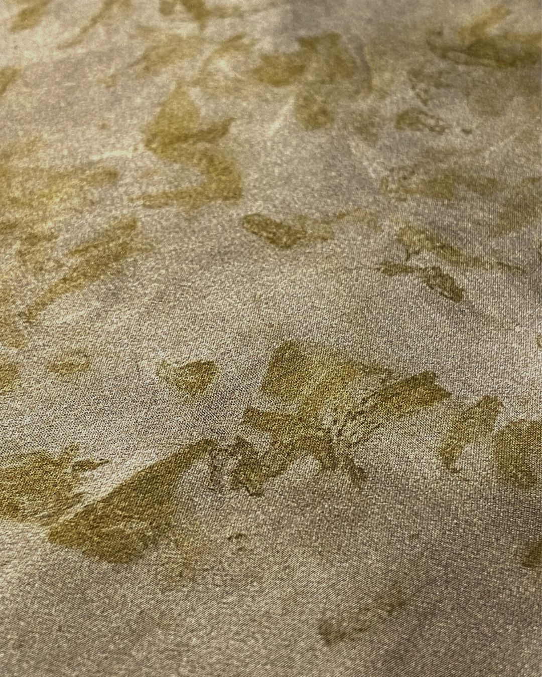 A long silk taupe scarf naturally dyed floral print detail