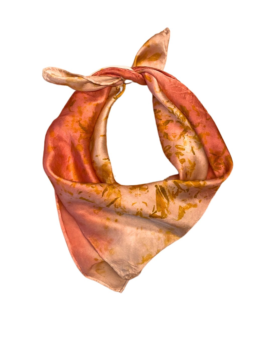 A square silk coral white scarf naturally dyed floral print