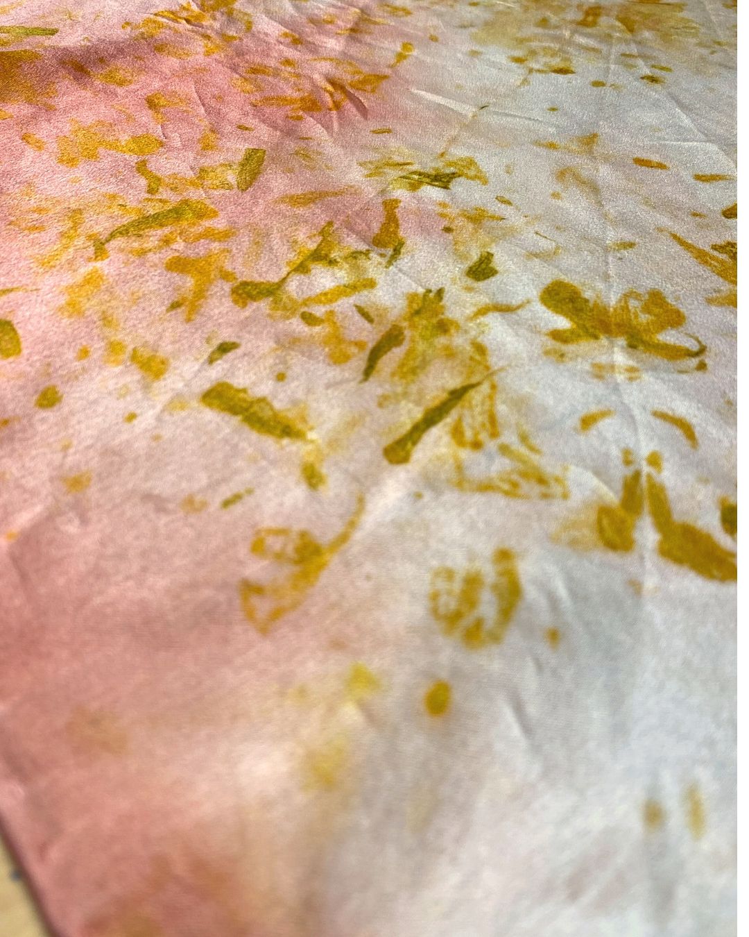 A square silk coral white scarf naturally dyed floral print detail
