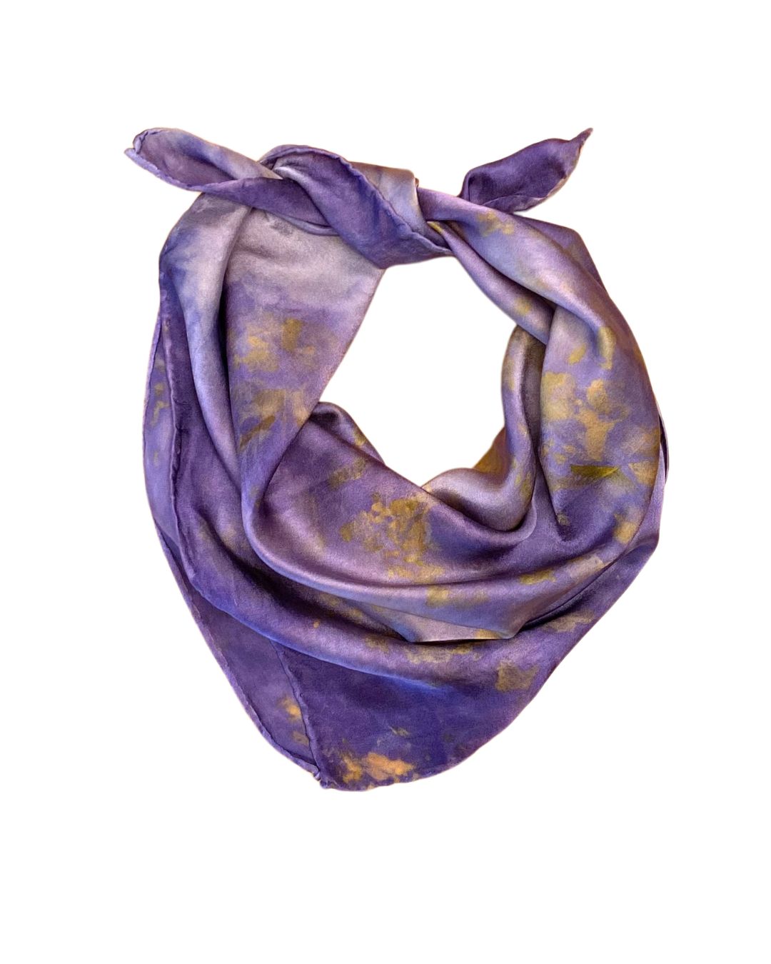 A square silk purple scarf naturally dyed floral print