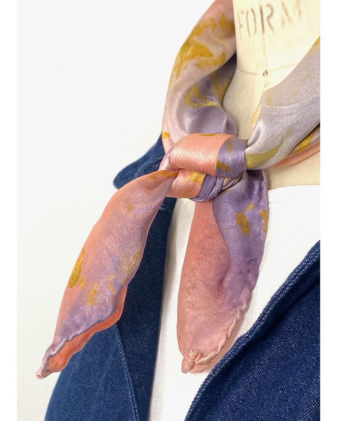 A square silk coral lavender scarf naturally dyed floral print