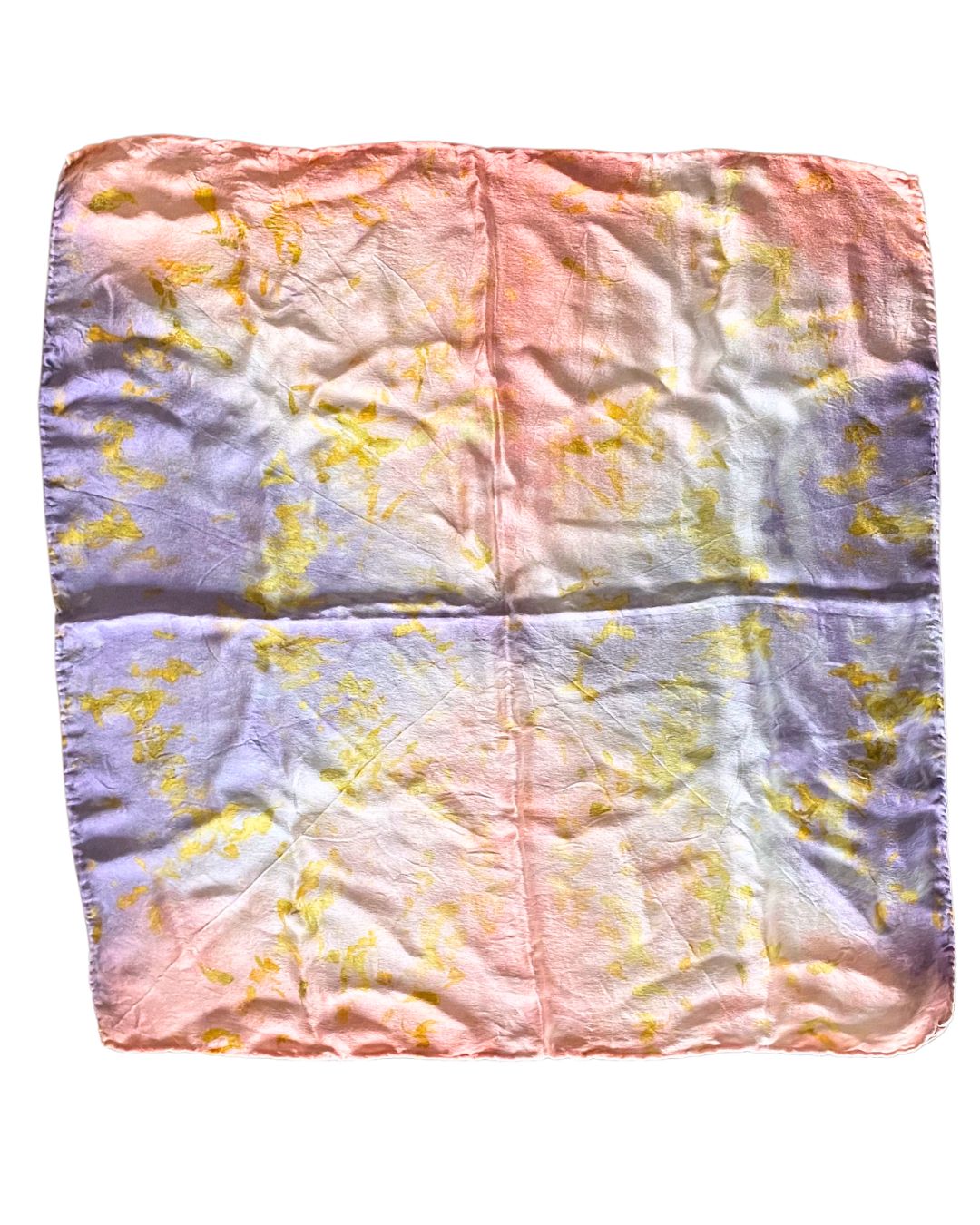 A square silk coral lavender scarf naturally dyed floral print detail