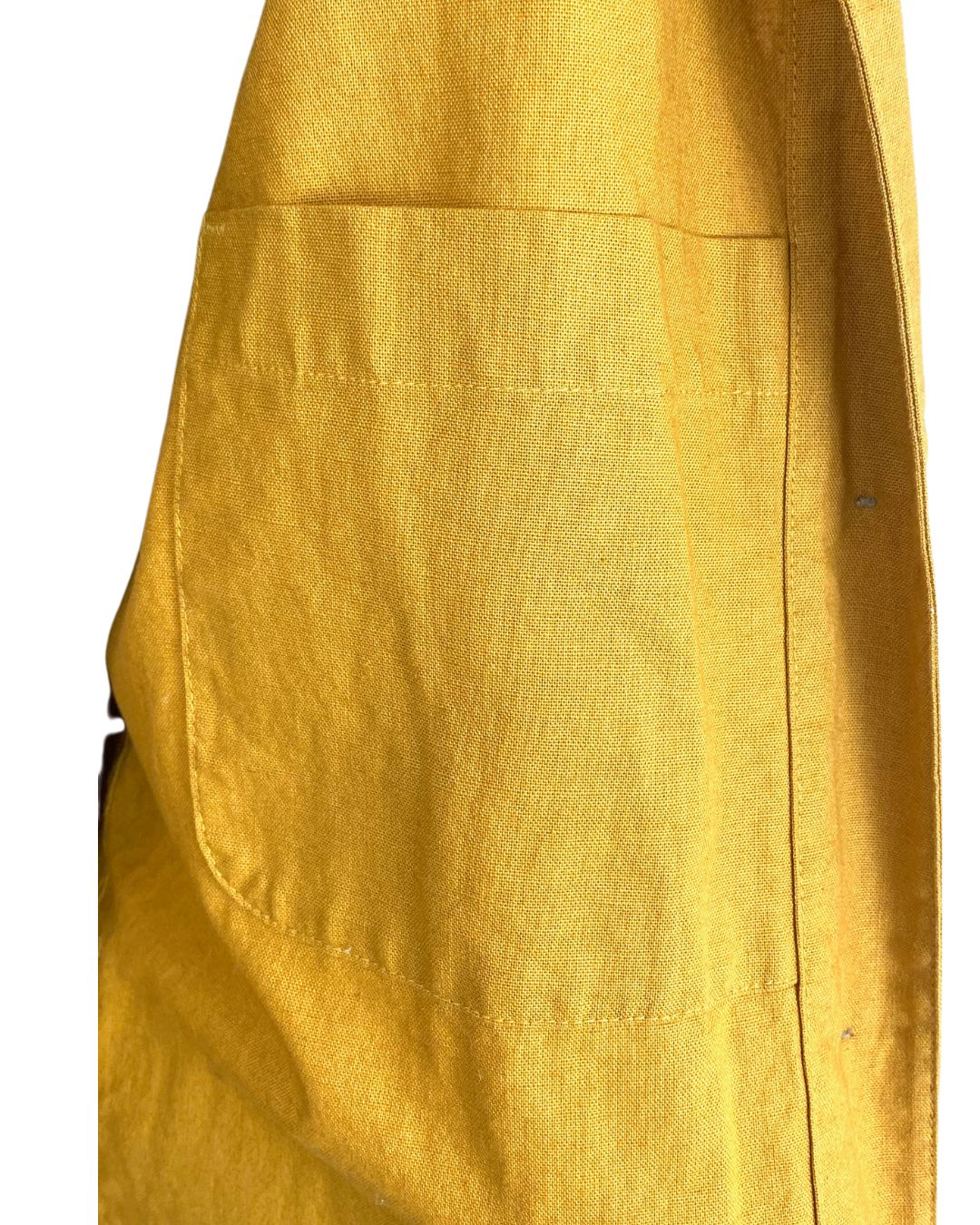 The sunrise jacket in yellow cotton linen fabric shown on a dress form, fabric detail