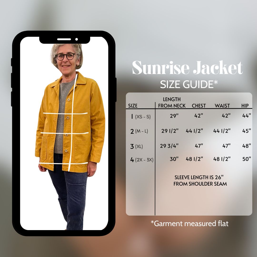 Size guide for the sunrise jacket