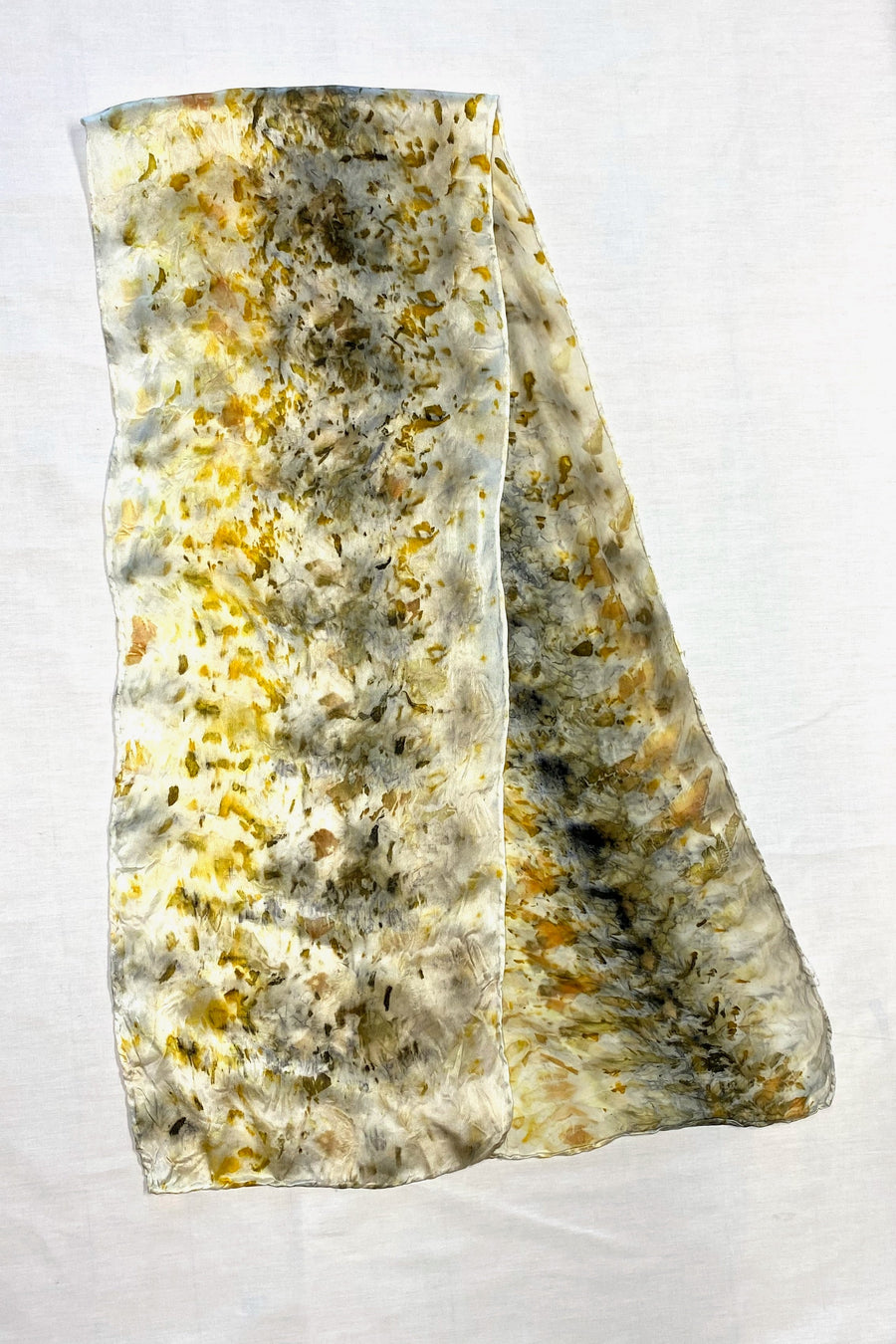 Botanically Dyed Long Silk Scarf in Yellow Black Salt Pepper
