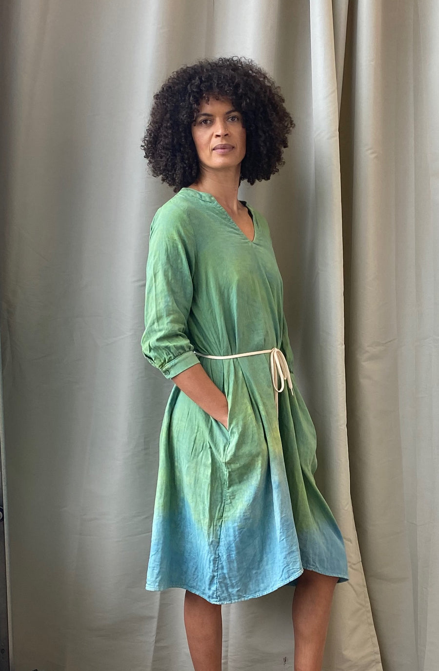 Celeste Dress in Green | Organic Cotton Double Gauze | Ombre