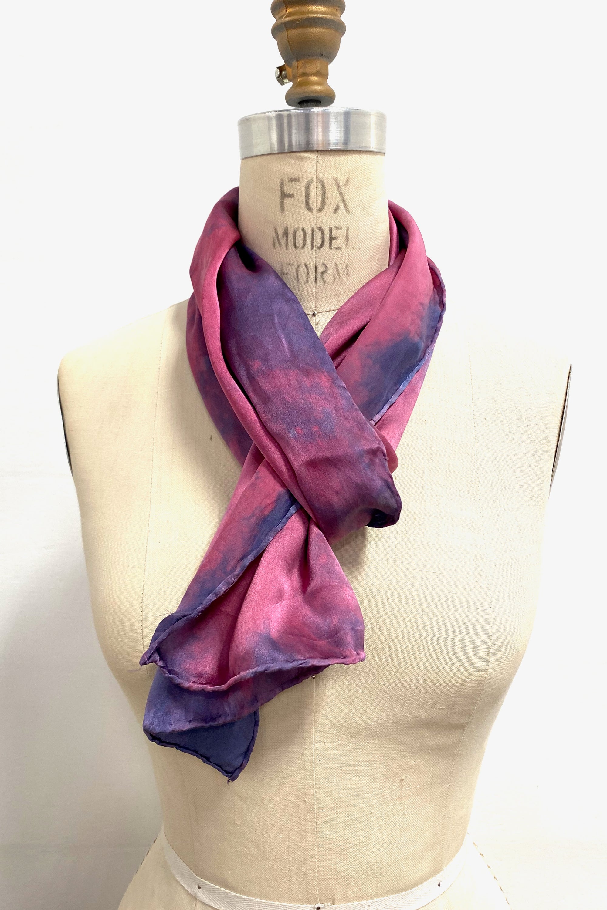 Fuchsia Blue | Silk Satin Scarf Indigo Madder