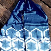 Silk Scarf in Indigo Blue - Natural Dyes - Hand Rolled Edges - Hexagon Motif