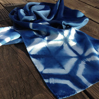 Silk Scarf in Indigo Blue - Natural Dyes - Hand Rolled Edges - Hexagon Motif