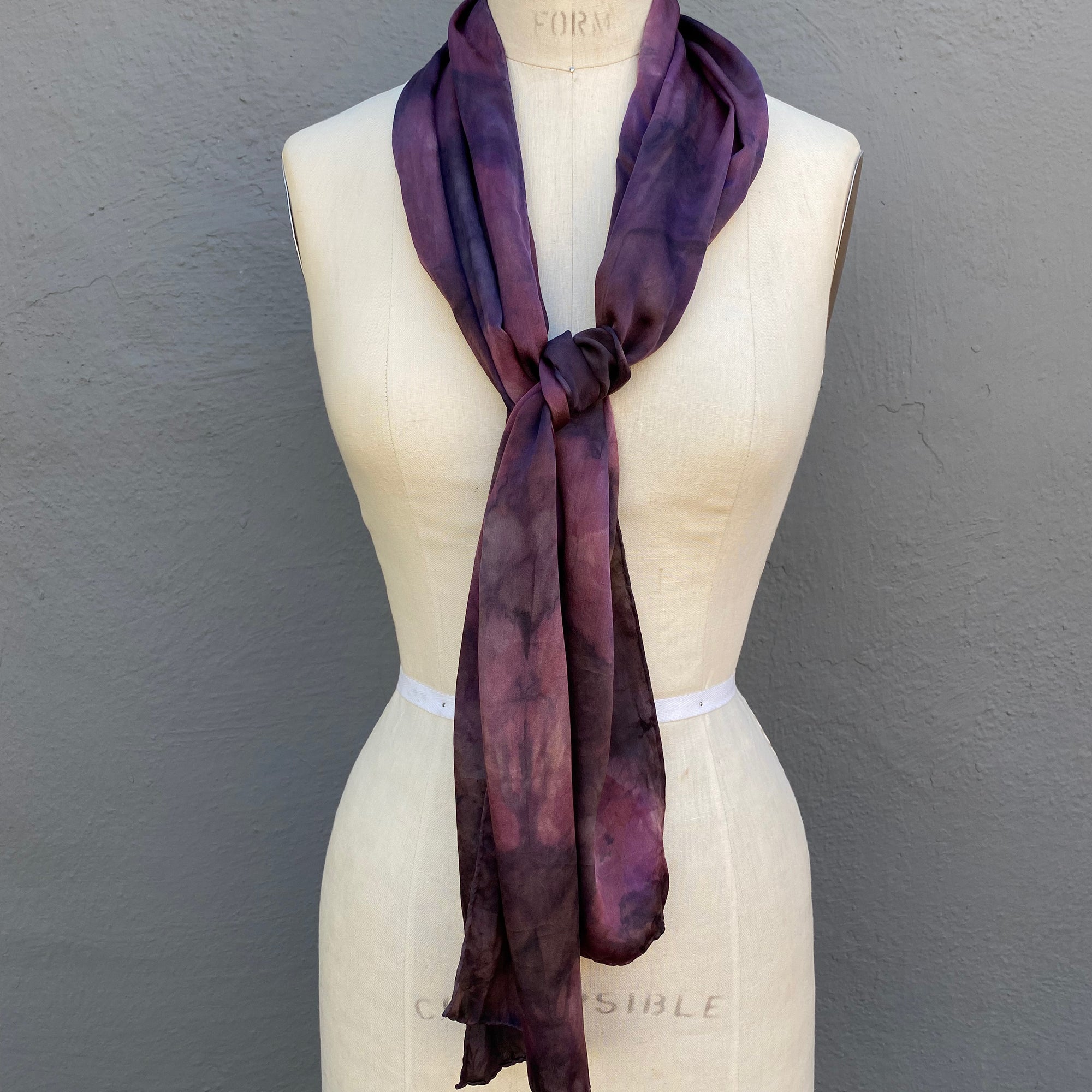 Silk Scarf in Plum - Natural Dyes - Hand Rolled Edges