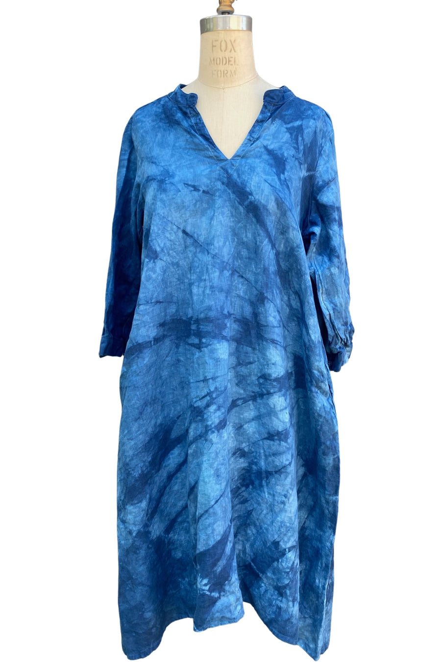 Dark Blue Linen Celeste Dress with Pockets