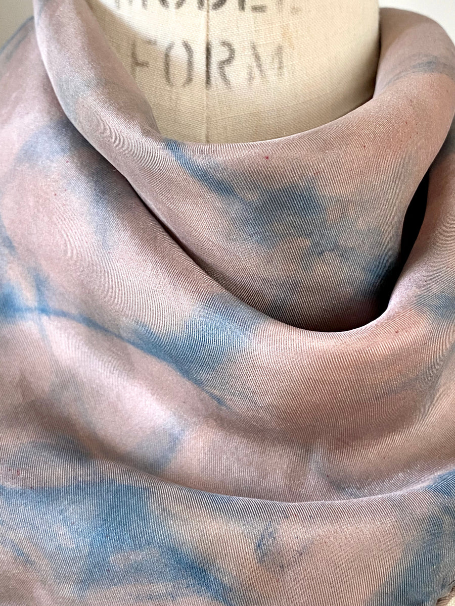 Square Silk Scarf in Pink - Natural Dyes - Hand Rolled Edges