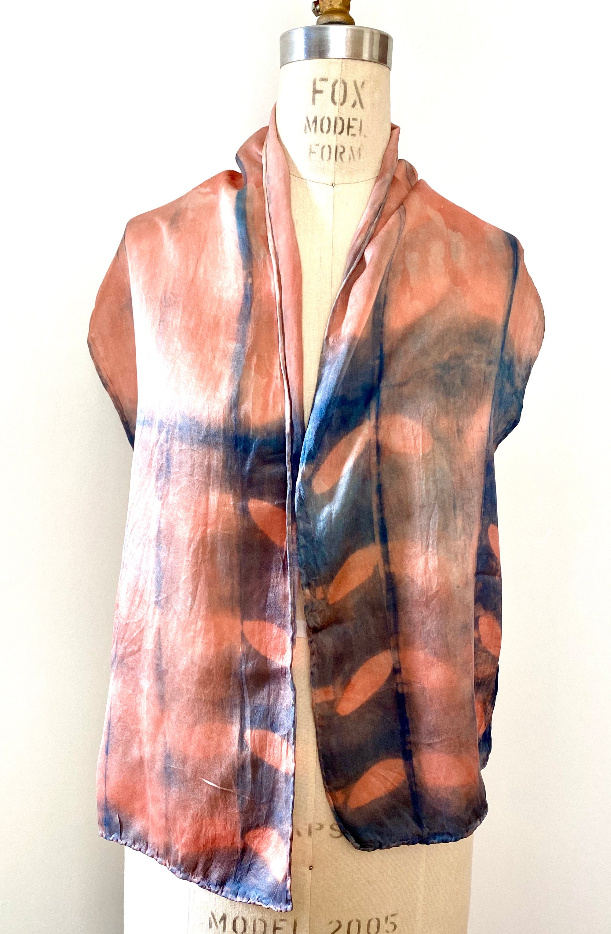 Pink Purple | Silk Satin Scarf Indigo Madder | 11 x 60&quot; - Modern Shibori