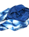 Silk Scarf in Indigo Blue - Natural Dyes - Hand Rolled Edges - Hexagon Motif