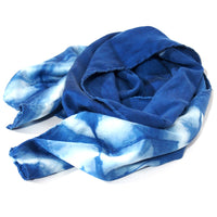 Silk Scarf in Indigo Blue - Natural Dyes - Hand Rolled Edges - Hexagon Motif