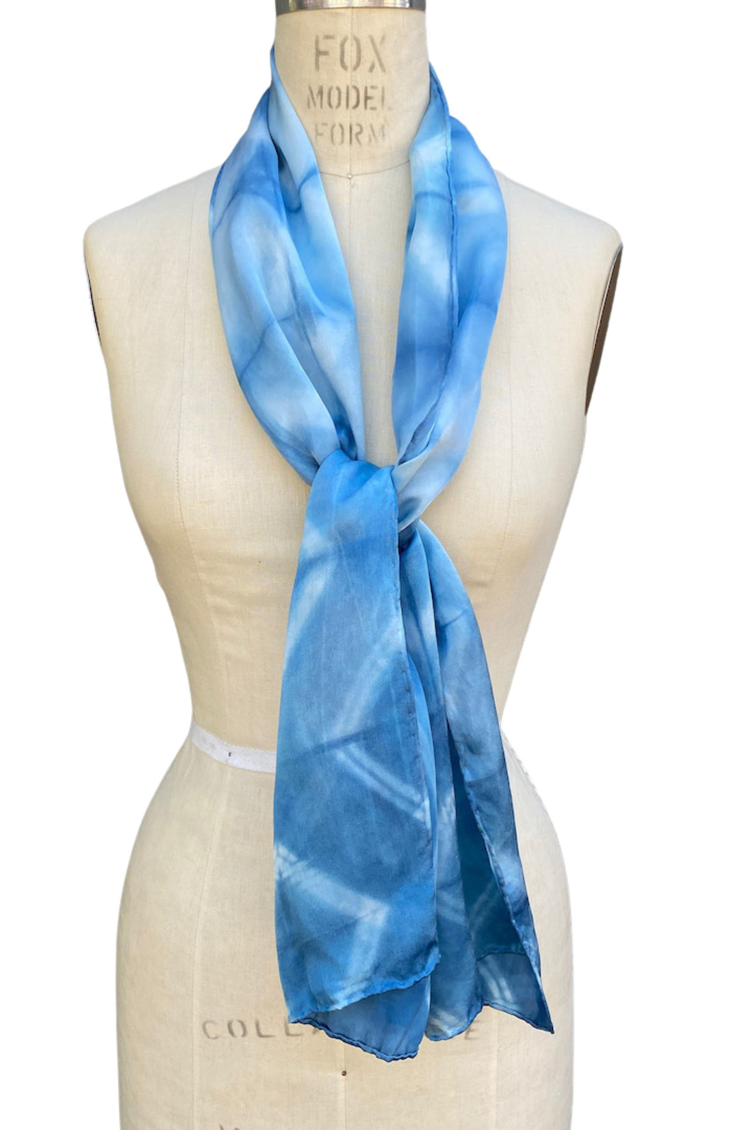 Silk Scarf in Indigo Blue - Natural Dyes - Hand Rolled Edges - Diamond Motif