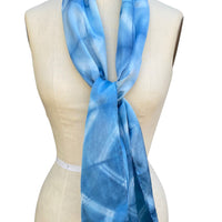 Silk Scarf in Indigo Blue - Natural Dyes - Hand Rolled Edges - Diamond Motif