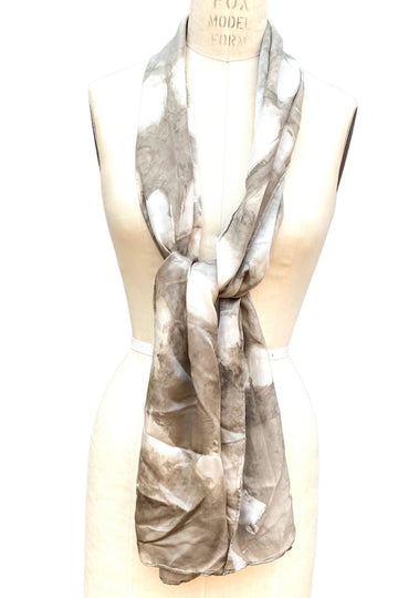 Silk Scarf in Grey - Natural Dyes - Hand Rolled Edges - Burst Motif - Modern Shibori